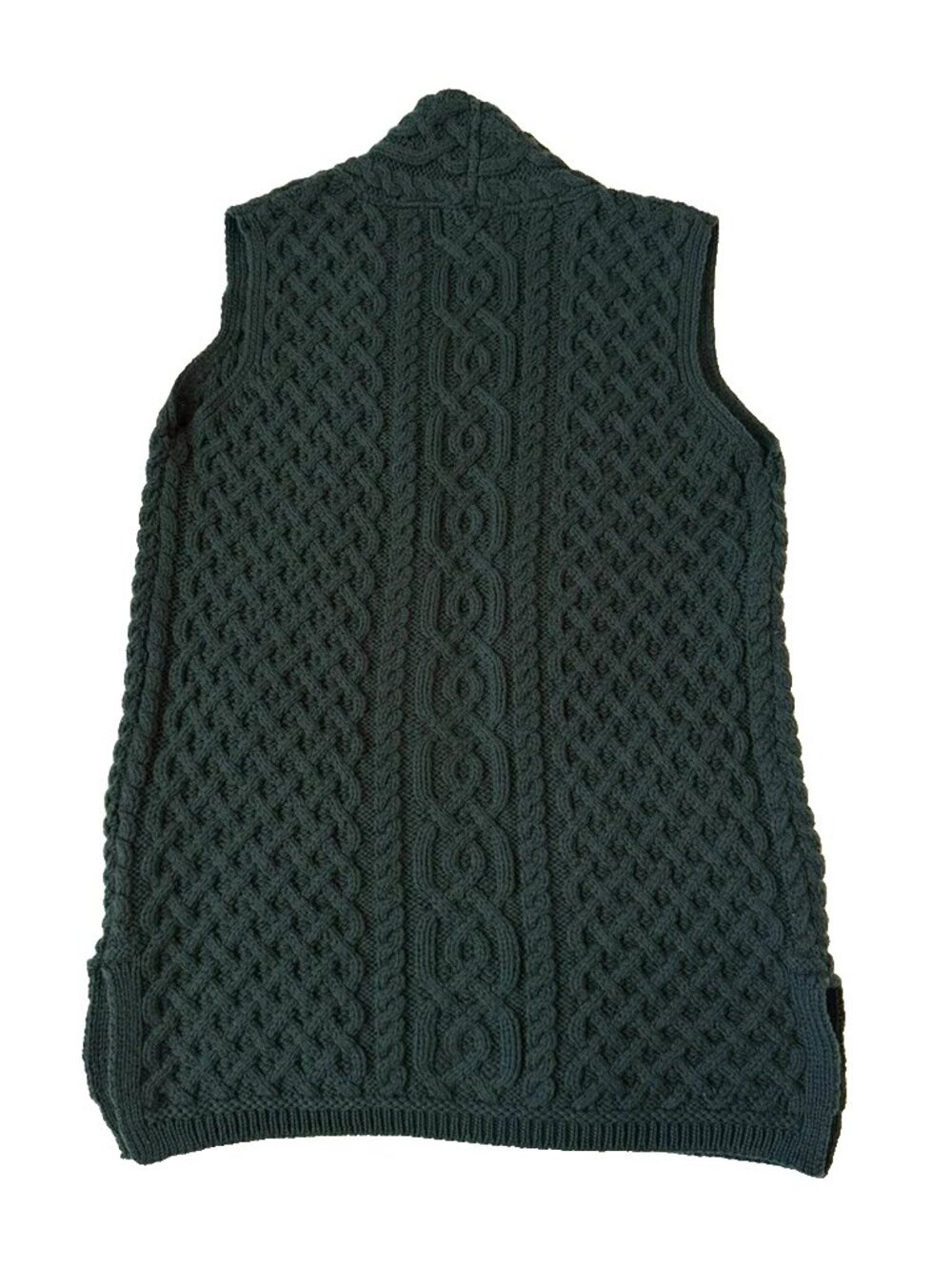 Aran Crafts Womens S 100% Merino Wool Green Vest Sweater Open Chunky Cable Knit - Picture 3 of 5